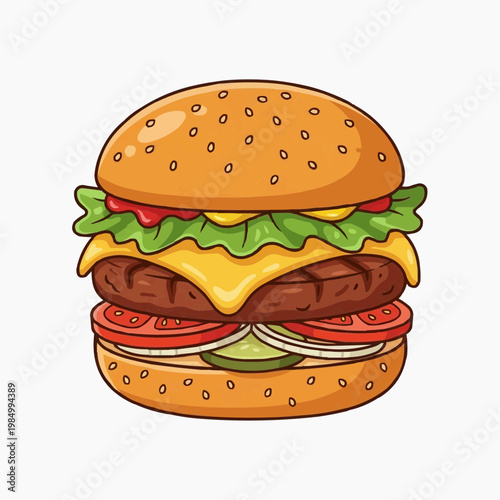 A colorful and inviting illustration of a delicious hamburger.  isolated on a white background. PNG