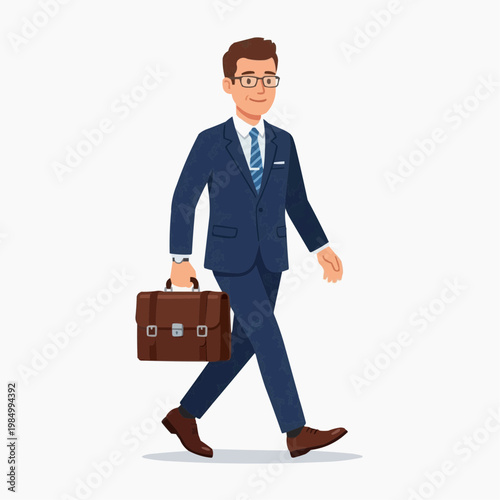 Confident businessman walking to work carrying a briefcase. isolated on a white background. PNG