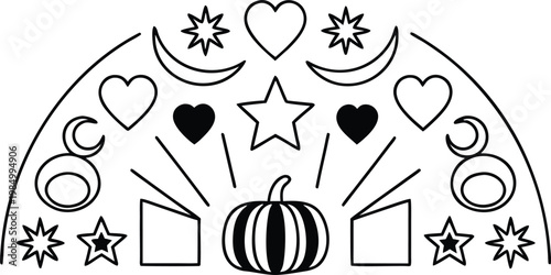 Black and white global holiday celebration with stars and hearts