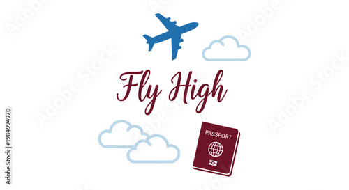 Aviation and travel concept with airplane icon passport and clouds.
