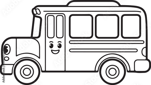 Cute Cartoon School Bus Line Art