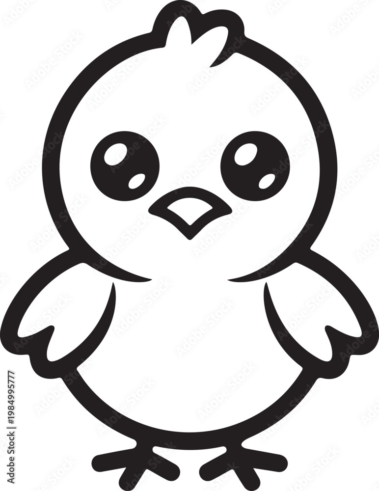 Fototapeta premium Cute Baby Chick Cartoon Line Art
