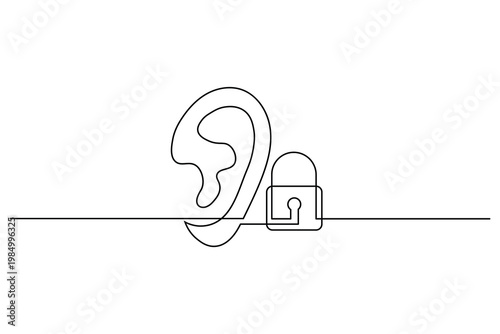 Ear with padlock continuous line art hearing listening