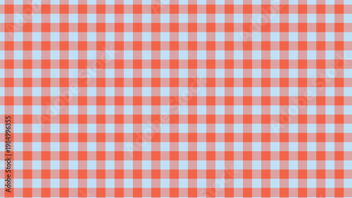 A cheerful coral red and light blue gingham checkered pattern provides a lively and engaging visual texture