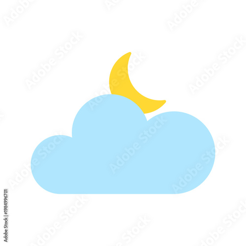 Cloudy night with crescent moon weather flat color icon
