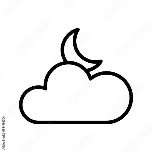Cloudy night with crescent moon weather line art icon
