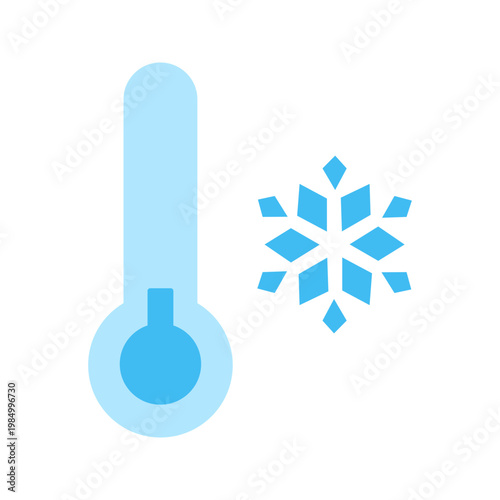 Cold temperature thermometer winter weather flat color icon
