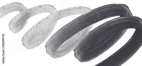 Single hand-drawn black and gray spiral brush stroke with textured edges and smooth gradient, isolated