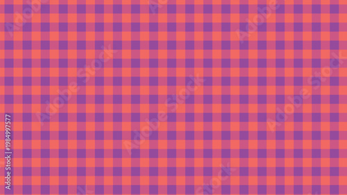 A vibrant coral orange and deep purple gingham checkered pattern provides a bold and energetic visual texture