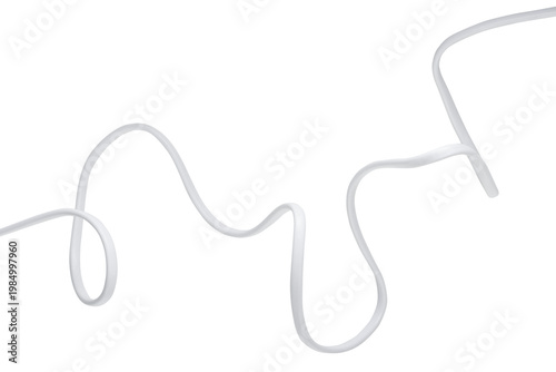 Single curved white electric cable with smooth bend, cut out