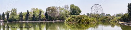 Mexico City, Mexico - March 29, 2024. Panorama of Chapultec park 2nd seccion with ferris wheel