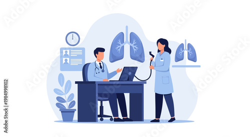 Doctor examining patient's lungs with spirometer, medical check-up, respiratory health concept