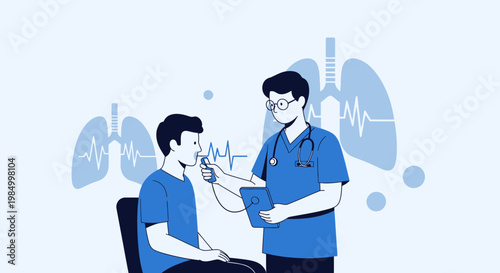Doctor examining patient's lungs with spirometer, medical check-up, respiratory health