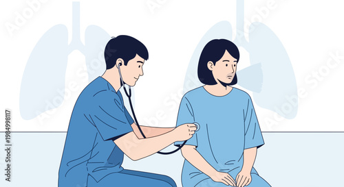 Doctor examining patient's lungs with stethoscope, medical check-up, healthcare concept