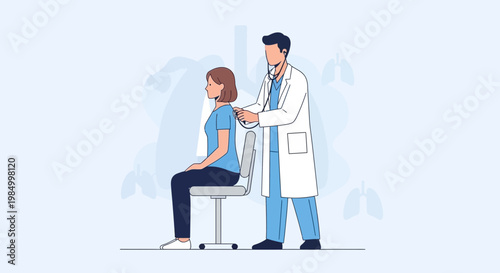 Doctor examining patient's lungs with stethoscope, medical check-up, healthcare concept