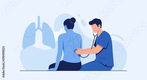 Doctor examining patient's lungs with stethoscope, medical checkup, respiratory health concept