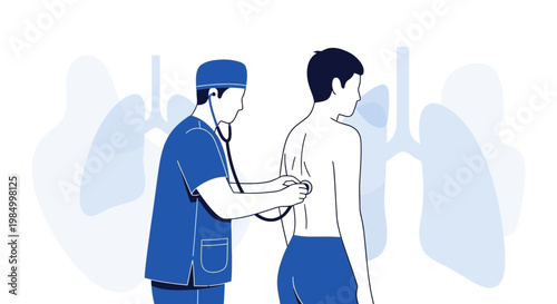 Doctor examining patient's lungs with stethoscope, medical checkup, respiratory health concept