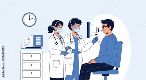 Doctor examining patient's throat in clinic, medical checkup, healthcare concept