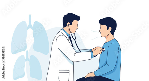 Doctor examining patient's lungs with stethoscope, medical check-up, respiratory health concept