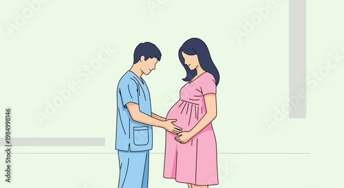 Doctor examining pregnant woman's belly, healthcare, pregnancy, prenatal care, medical checkup