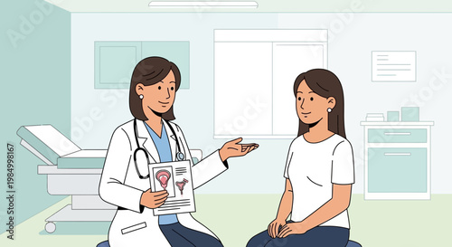 Doctor explaining anatomy to patient in a medical consultation room