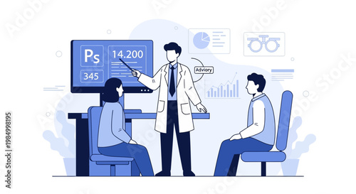 Doctor Explaining Medical Test Results to Patients on Computer Screen