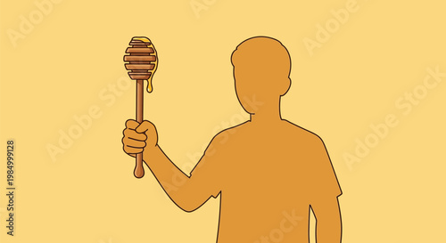 Man Holding Honey Dipper Stick.