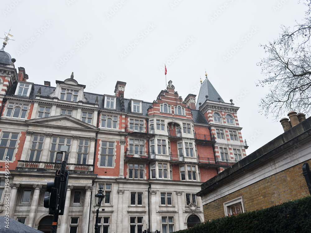 Obraz premium Historic London Institution of Mechanical Engineers IMechE with ornate facade and red brick detailing in the UK