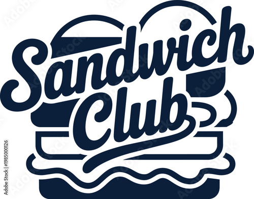 Retro styled Sandwich Club typography logo with stylized sandwich icon emblem on transparent