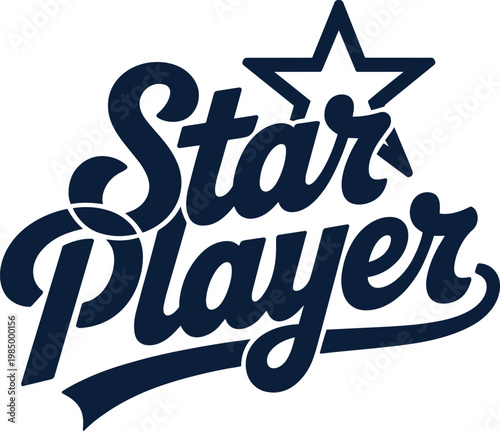 Star Player classic athletic script typography with navy star icon on transparent