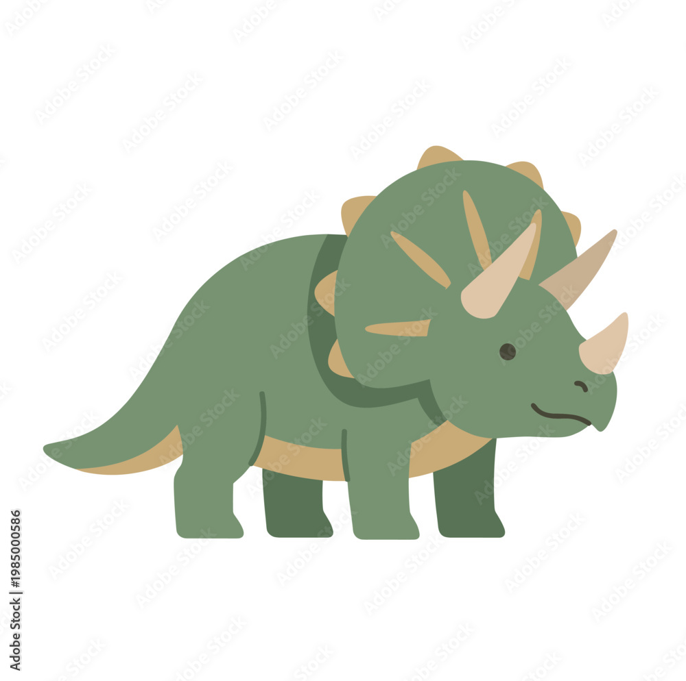 Fototapeta premium Cute green triceratops dinosaur character for children educational projects