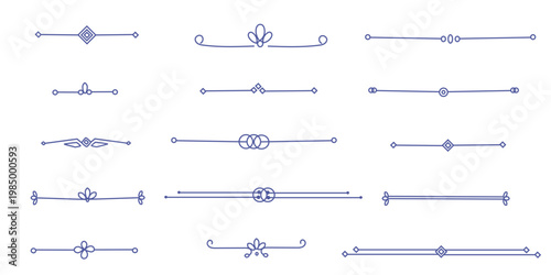 Elegant Blue Art Deco borders with geometric ornaments. Set of vector decorative dividers, design elements,  in retro 1920s. for vintage invitations, classic menus and luxury labels