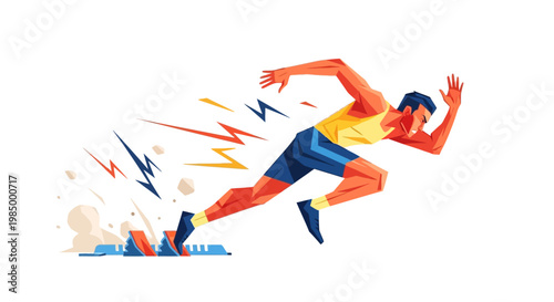 Man Running Fast Sprinting.