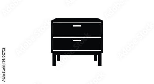 Simple black furniture icon depicting a nightstand with drawers silhouette