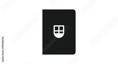 A black notebook with a white crest design on the cover silhouette