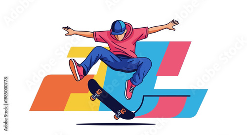 Teenager Performing Skateboard Trick.