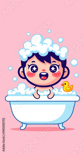 Cute Child Taking a Bath.