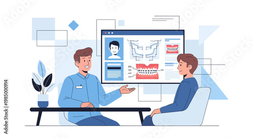 Dentist Consulting Patient About Dental Treatment Plan on Screen