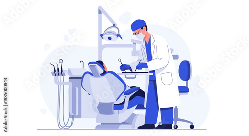 Dentist examining patient in modern dental clinic, medical equipment, healthcare concept
