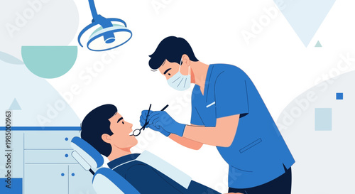 Dentist examining patient's teeth with tools in a modern dental clinic, healthcare concept