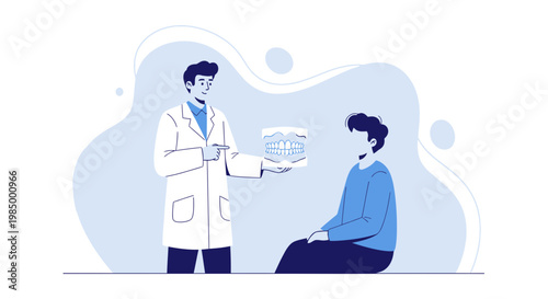Dentist Explains Dental Model to Patient, Oral Health Consultation