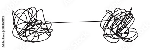 Messy lines. Complicated scribble path, messy tangle, doodle knot as thought from complex to easy solution. Confused brain problems. Labyrinth and chaos vector concepts vector illustration in eps 10.