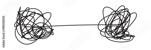 Messy lines. Complicated scribble path, messy tangle, doodle knot as thought from complex to easy solution. Confused brain problems. Labyrinth and chaos vector concepts vector illustration in eps 10.