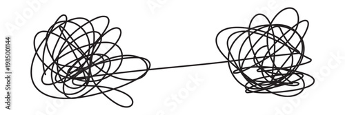 Messy lines. Complicated scribble path, messy tangle, doodle knot as thought from complex to easy solution. Confused brain problems. Labyrinth and chaos vector concepts vector illustration in eps 10.