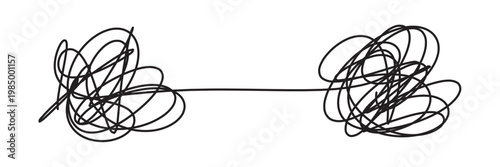 Messy lines. Complicated scribble path, messy tangle, doodle knot as thought from complex to easy solution. Confused brain problems. Labyrinth and chaos vector concepts vector illustration in eps 10.