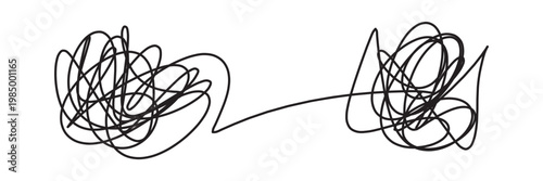 Messy lines. Complicated scribble path, messy tangle, doodle knot as thought from complex to easy solution. Confused brain problems. Labyrinth and chaos vector concepts vector illustration in eps 10.