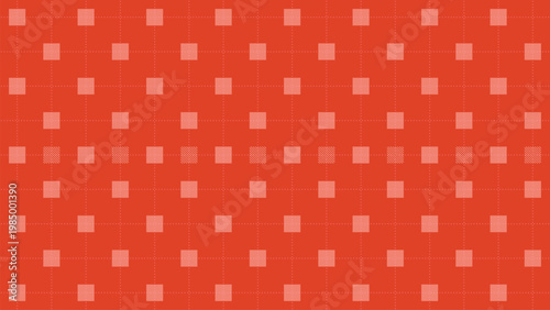This pattern features a grid of light reddish squares and delicate dotted lines on a vibrant red surface