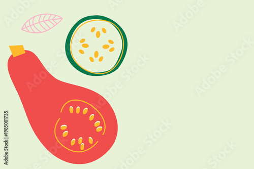 Art & Illustration Abstract appetizing Vegetables collection. Decorative abstract horizontal banner with colorful doodles. Hand-drawn modern illustrations with Vegetables, abstract elements.