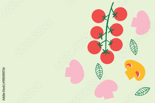 Art & Illustration Abstract appetizing Vegetables collection. Decorative abstract horizontal banner with colorful doodles. Hand-drawn modern illustrations with Vegetables, abstract elements.