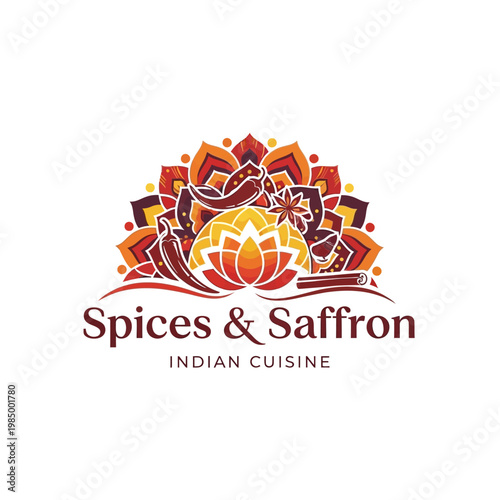 Spices and Saffron Indian Cuisine Logo Design.
